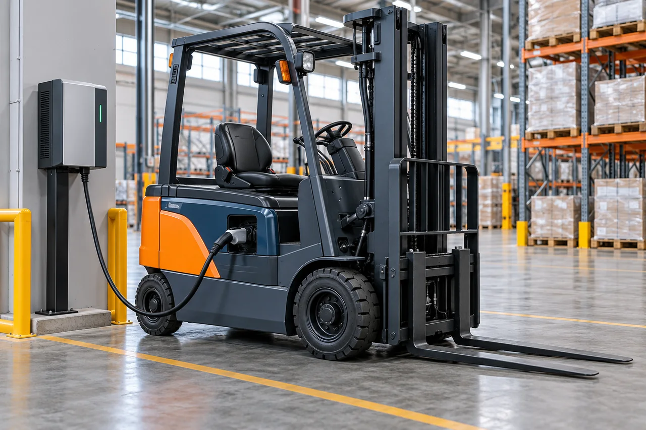 Generic lithium forklift shown in a representative work setting