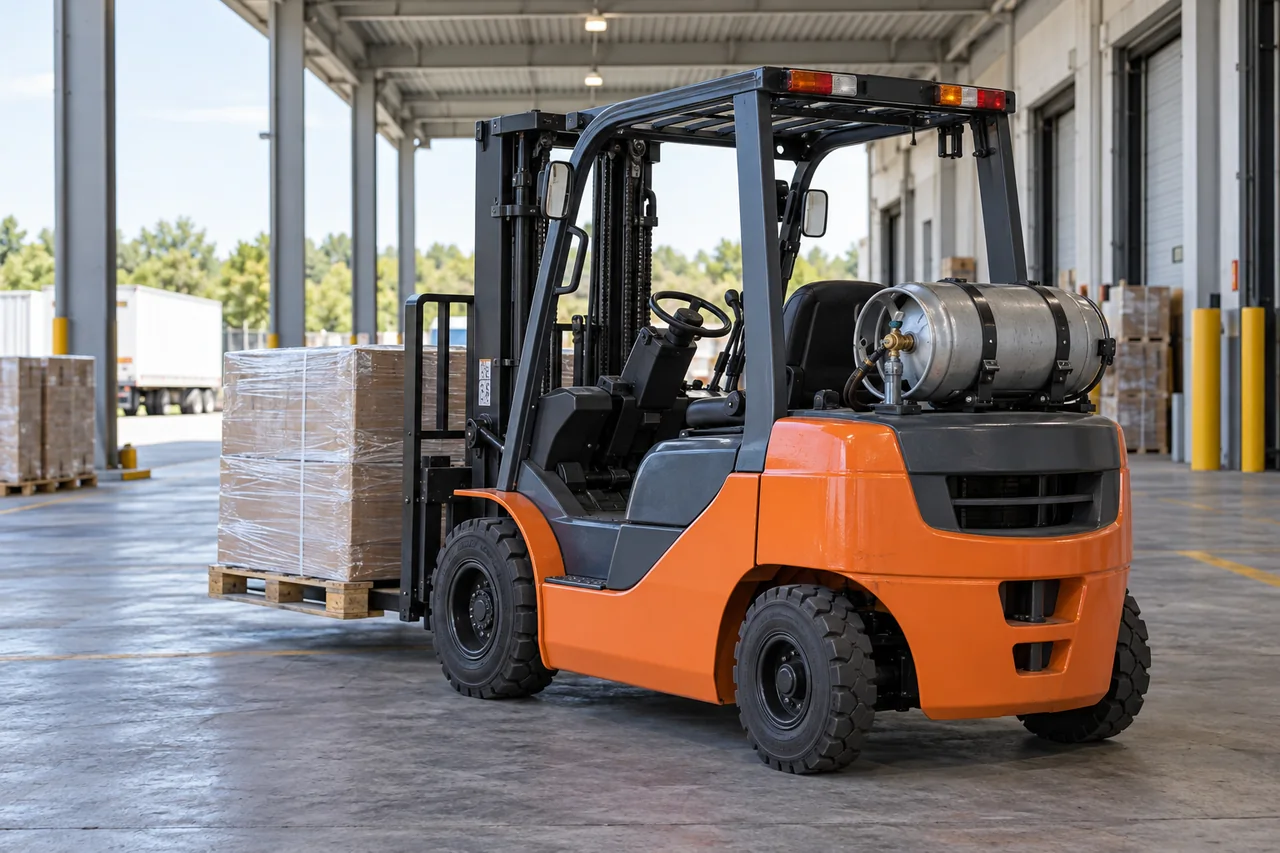 Generic lpg forklift shown in a representative work setting