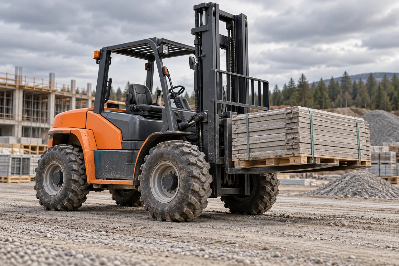 Generic rough-terrain forklift shown in a representative work setting