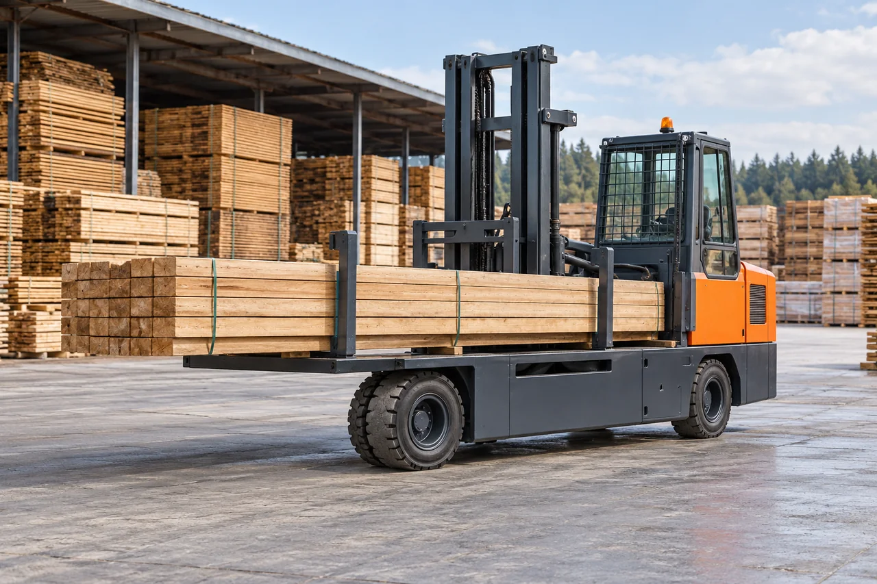 Generic side-loader forklift shown in a representative work setting