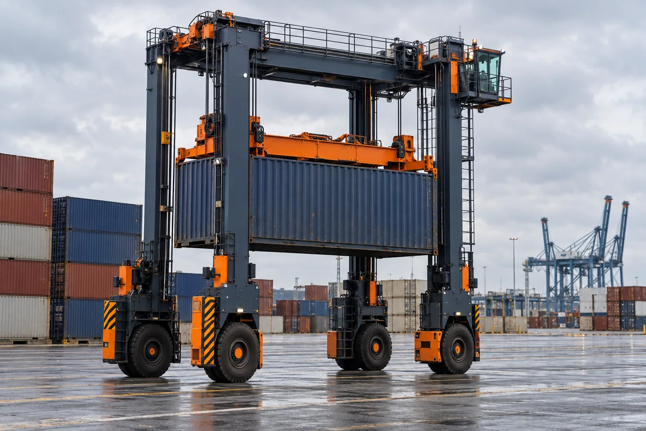 Generic straddle carrier shown in a representative work setting