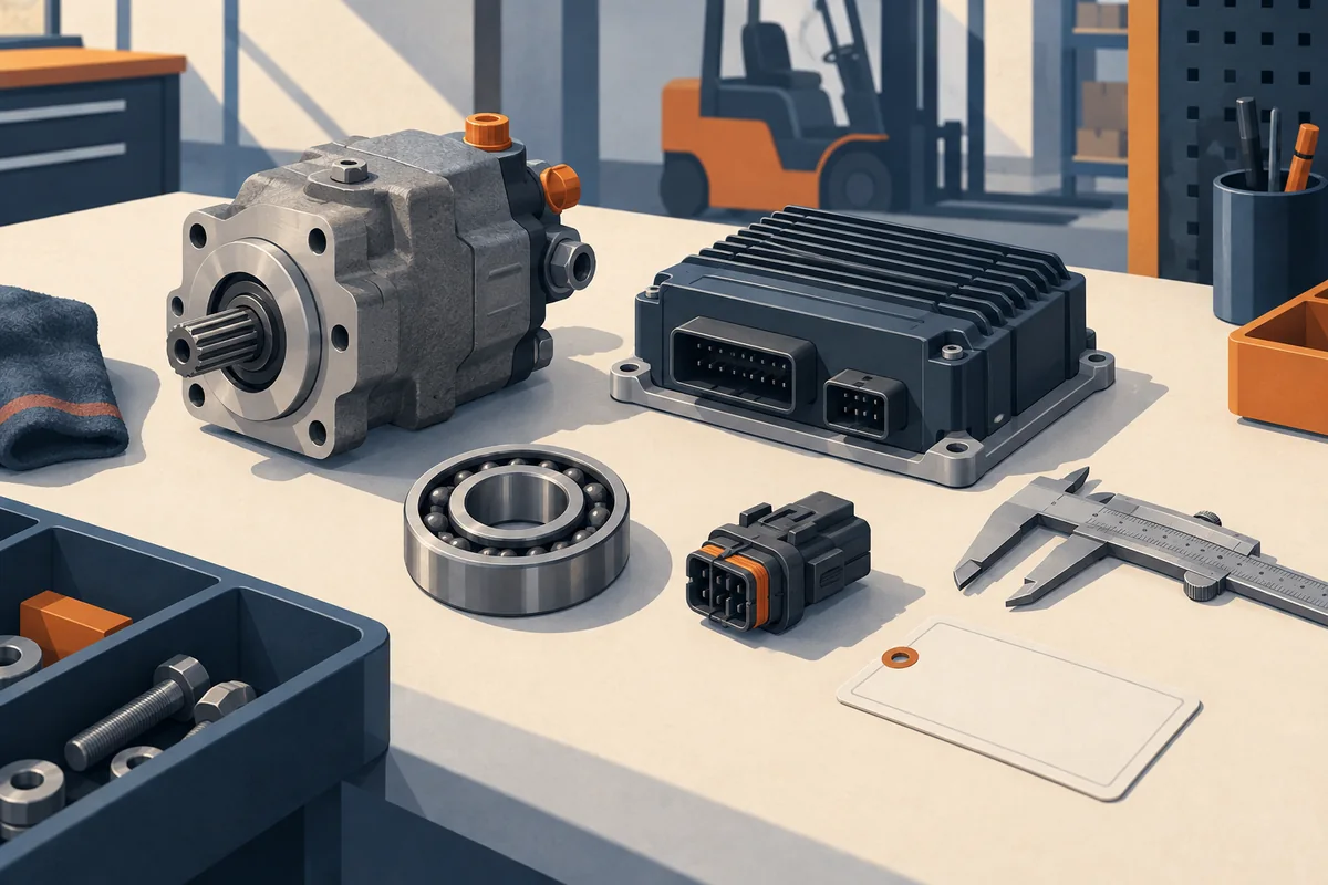 Generic forklift components arranged for identification