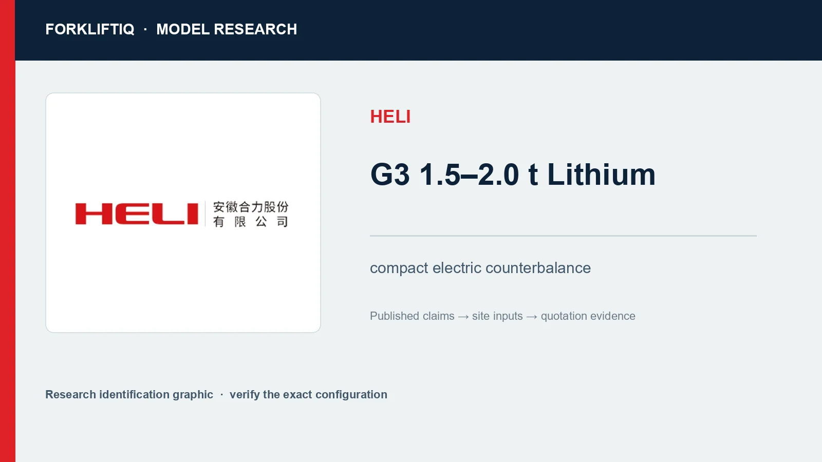 HELI G3 1.5 to 2.0 tonne lithium series research identification graphic