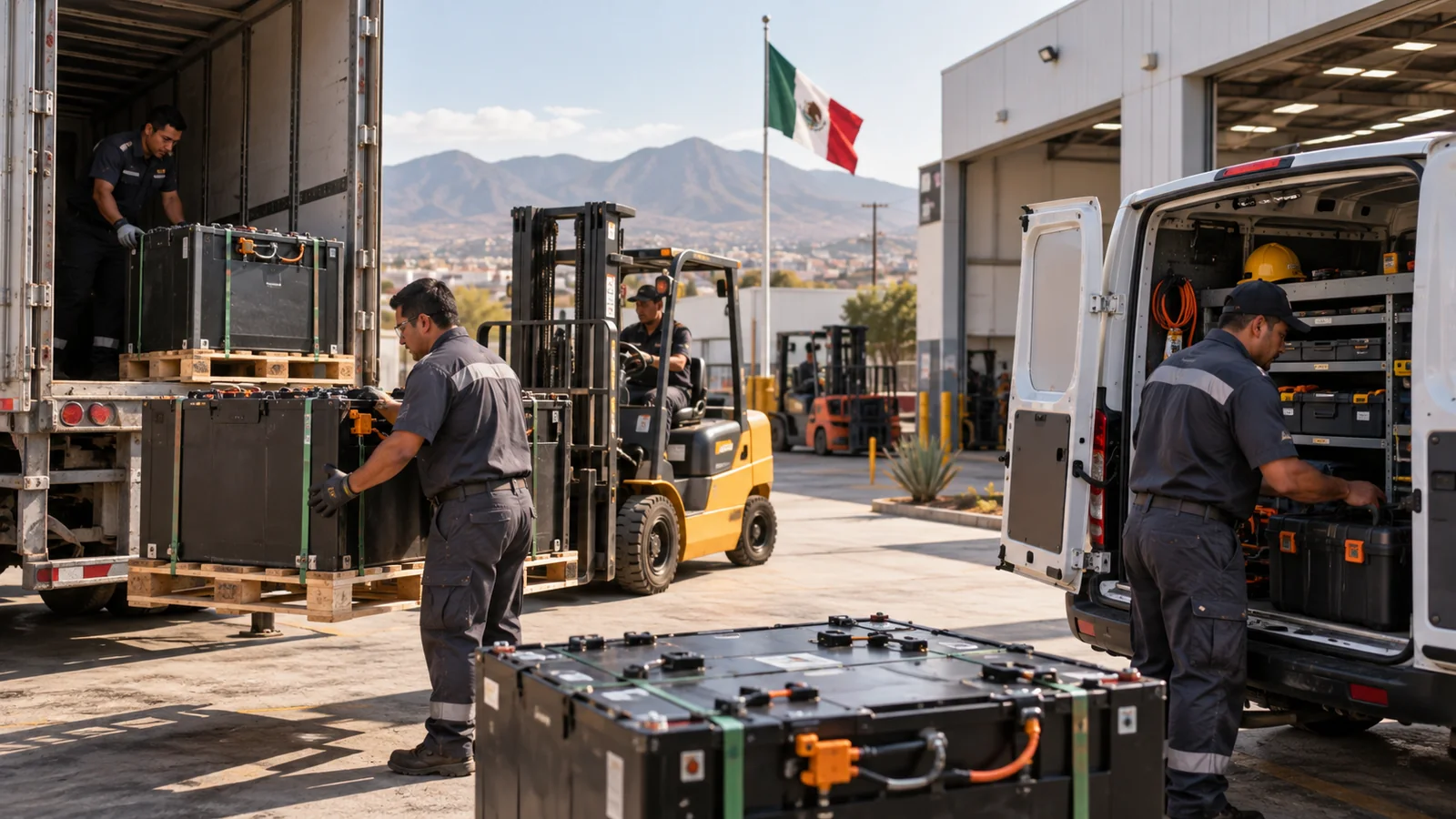 Mexican service centre receiving forklift lithium batteries for local support