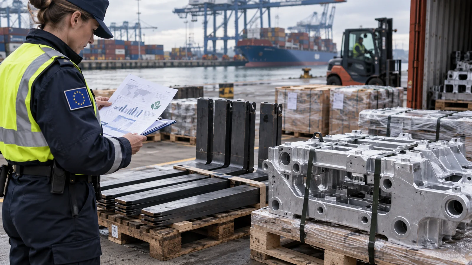 European customs inspection of steel and aluminium forklift components