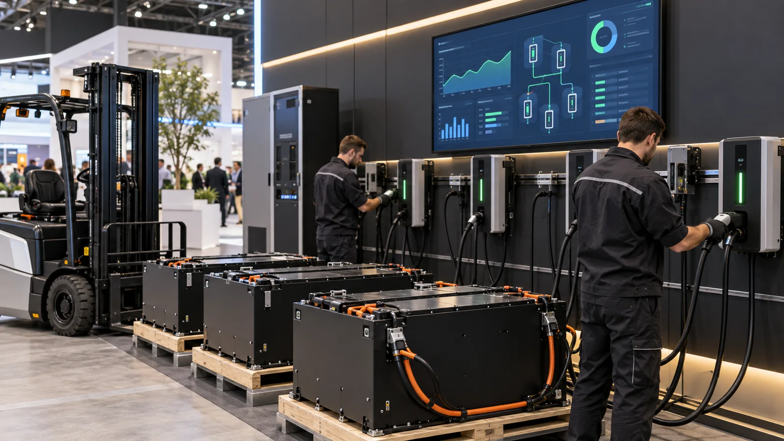 Forklift battery packs, smart chargers and managed charging equipment