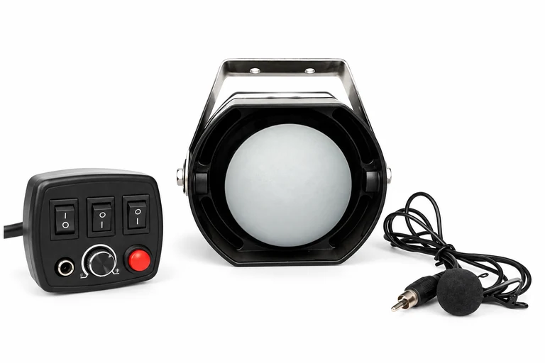 Product presentation based on NOVA imagery: NOVA NV-MC60 siren-and-speaker assembly