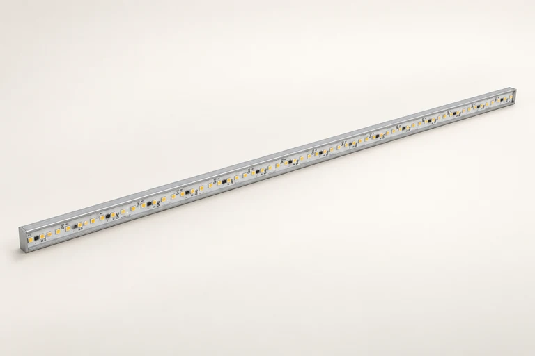 NSVP100 family-based silver linear-light presentation with clear face and visible LED row