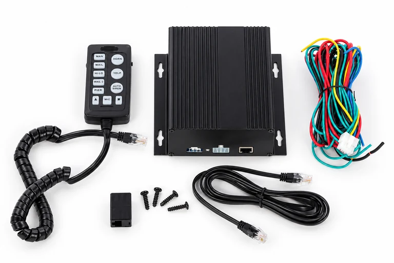 Product presentation based on NOVA imagery: NOVA NV-SR100SD Siren Amplifier
